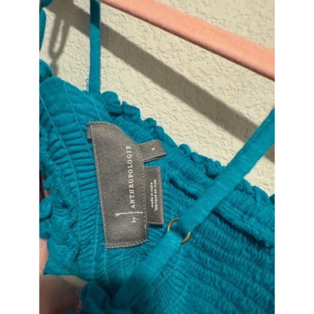 New Anthropologie Smocked Flounced Teal Blue Green Tiered Marisol Maxi Dress S - Picture 7 of 8